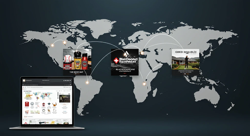 Global e-commerce expansion illustrated with a world map and shopping carts